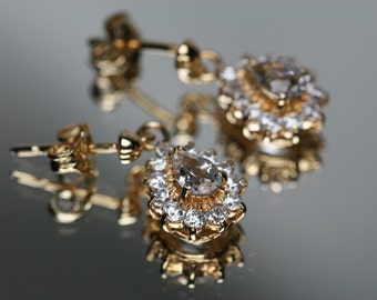 Gold Tone Topaz and CZ Post Earrings- NOS
