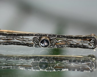 Vintage 14k White and Yellow Gold and Blue Spinel Brooch