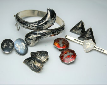 Lot of Vintage Siam Jewelry - Bracelet - Earrings - Tie Clip - Cufflinks