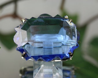 Brooch-Vintage Large Blue Cut Crystal Brooch