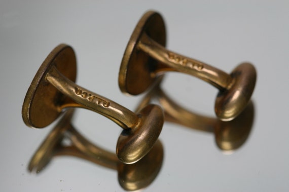 Antique Gold Tone Bean Back Cufflinks - image 3