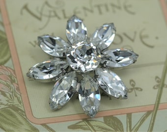 Vintage WEISS Silver Tone Metal and Clear Rhinestone Brooch