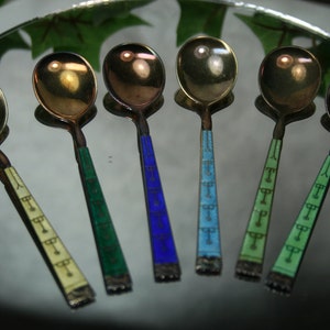 Hestenes Sterling and Enamel Demitasse Spoon Set- 6PC -  Norway -Vintage