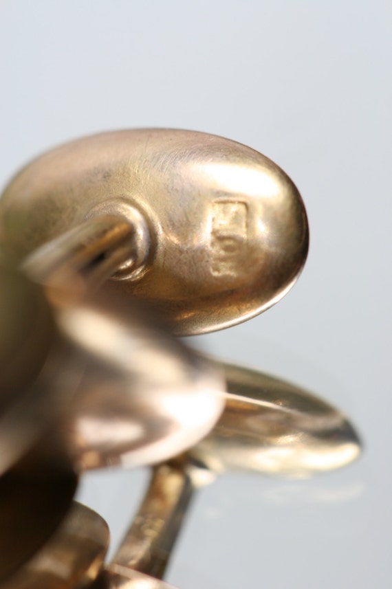 Antique 10k Yellow Gold Bean Back Cufflinks - Eng… - image 5