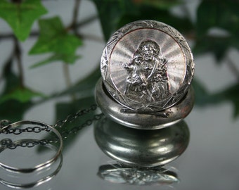 Vintage Silver Tone Communion Locket- Chain and Ring Attached