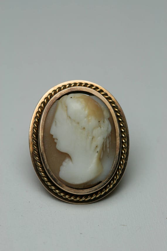 Antique 14k and Shell Cameo Collar Button - Single