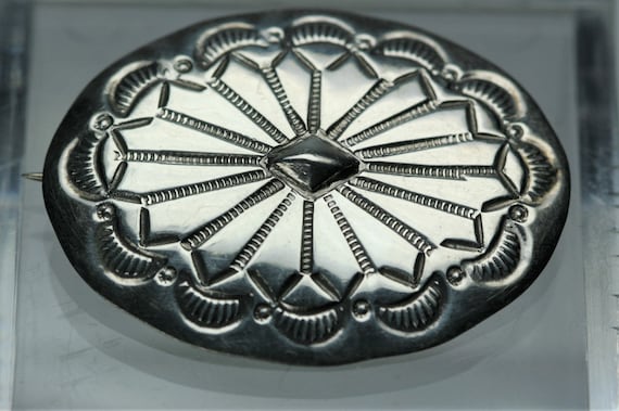 Vintage Sterling Concho Style Medallion Brooch- N… - image 1