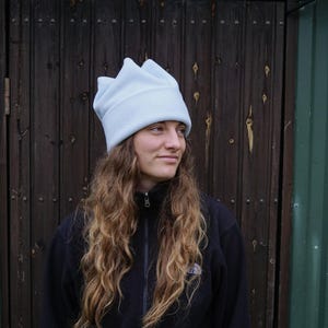 Four Point Fleece Beanie Light Blue - Ski Hat - Handmade in Sweden - Size Large