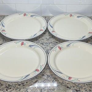 Lenox Chinastone Poppies on Blue Dinner Plates USA - Set of Eight