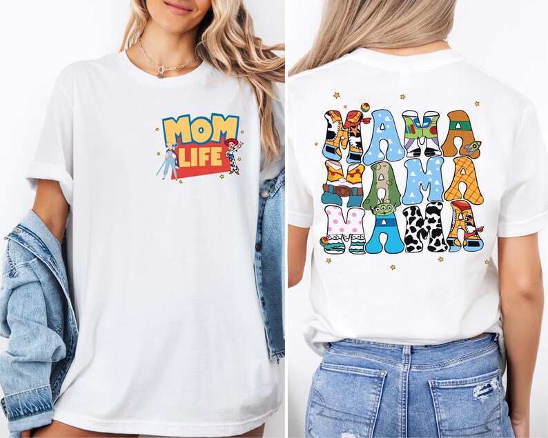 a woman wearing a mom life t - shirt