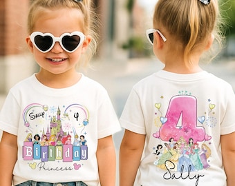 Camiseta de princesa para niña, camiseta de cumpleaños personalizada, camiseta de Disney para niña, camiseta de fiesta de cumpleaños, camiseta de viaje de cumpleaños, camiseta de equipo de cumpleaños