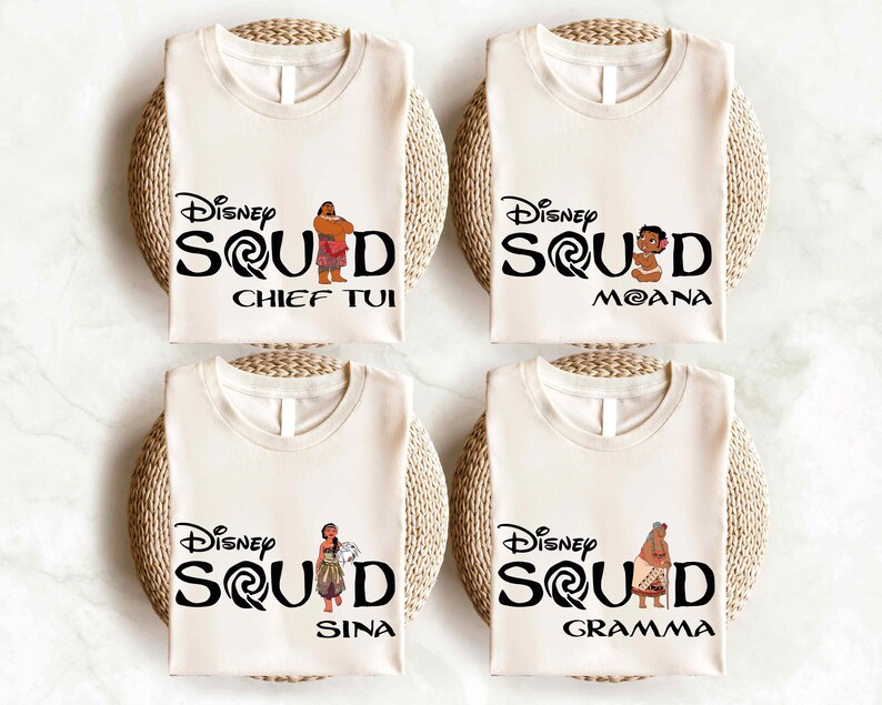 four t - shirts with disney characters on them