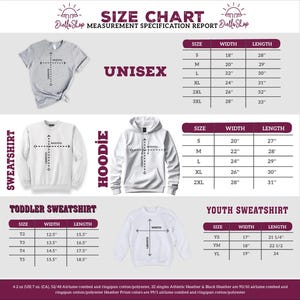 the size chart for a hoodie sweatshirt