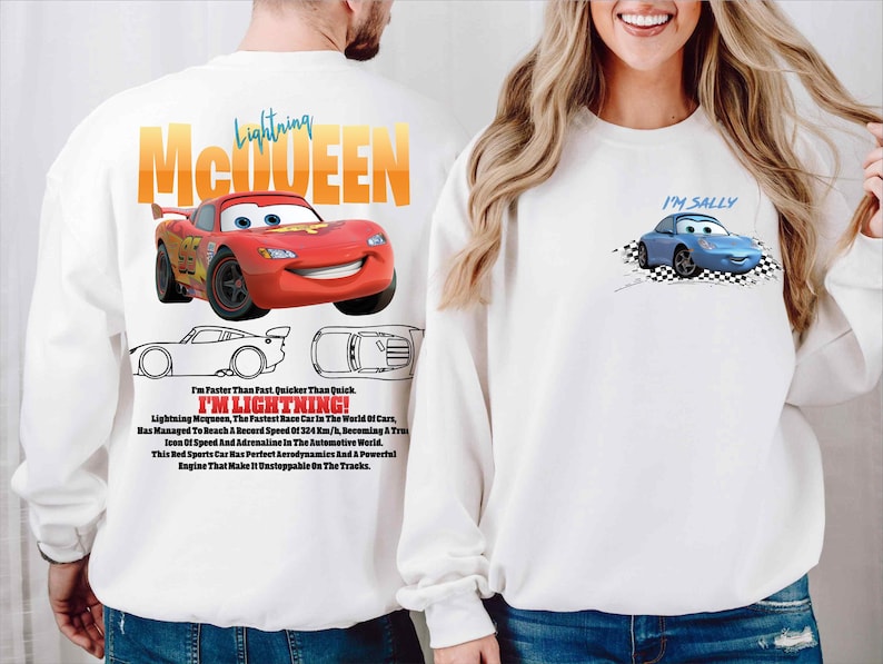 a man and a woman wearing matching sweatshirts