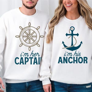 Camisas de casal, âncora, capitão, camisa de cruzeiro de dia dos namorados, camiseta de esposa e marido, camisa de cruzeiro de casais combinando, moletom de alma gêmea