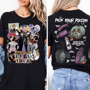 a woman wearing a black t - shirt with a picture of the characters on it