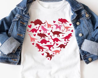 Dinosaur Heart Sweatshirt, Valentine's Day T-shirt, Cute Retro Kids Tee, Boys Dino Sweater ,Dinosaur Love Shirt, Valentine Dinosaur Toddler