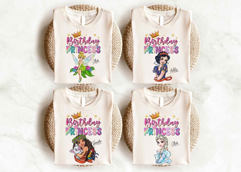 a set of four disney princess t - shirts
