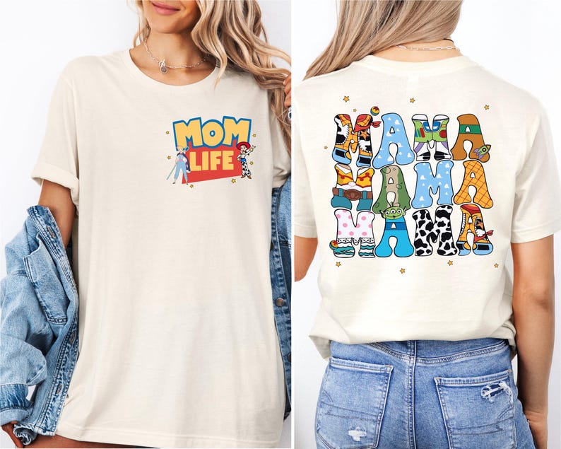 a woman wearing a mom life t - shirt