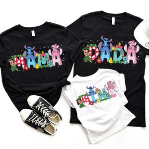Disney Lilo & Stitch Familie T-Shirt, Disney Stitch Familienmitglieder Shirt, Custom Stitch Mama Dada Mini Shirt, Lilo Stitch Film Familie T-Shirts