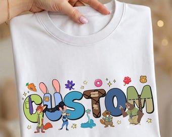 Benutzerdefinierte Zootopia Alphabete Shirt, Disney personalisierte Zootopia Geburtstag T-Shirt, Disney Familien Reise Shirt, Magic Kingdom Judy Nick Wilde Pullover