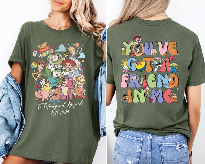 a woman wearing a tshirt that says you've got a friend in