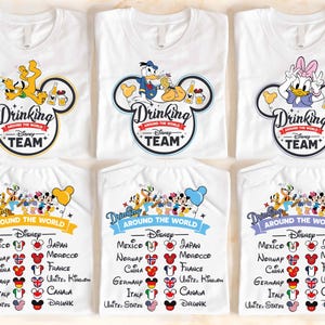 a group of mickey mouse shirts with names on them