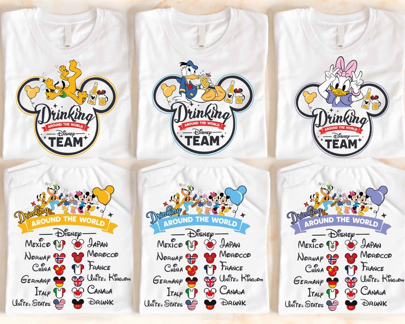 a group of mickey mouse shirts with names on them