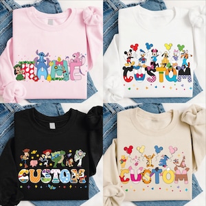 T-shirts Disney avec nom personnalisé, chemise voyage en famille Disney, chemise Walt Disney World, t-shirt assorti famille Disney, alphabet des personnages Disney