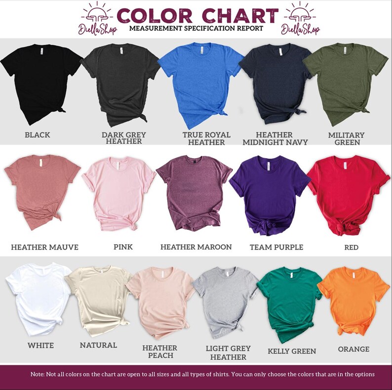 the color chart for a women's t - shirt