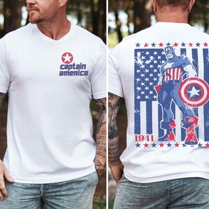 a man wearing a captain america t - shirt