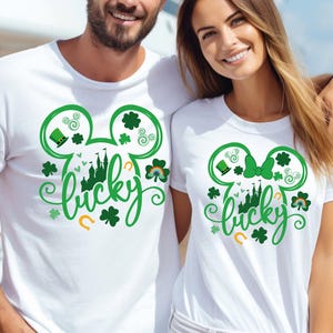 Disney St. Patrick&#39;s Day Mickey And Minnie Lucky Shirt, Mickey St. Patrick&#39;s Day Tee, Disneyland Family Vacation Shirt, Couples Shamrock Tee