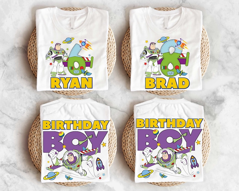 three personalized birthday shirts for a boy