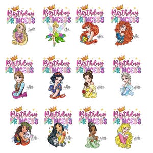 a bunch of princess stickers on a white background