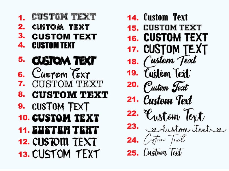 a large number of different font styles