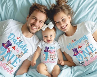 Alice In One-derland Family T-Shirt, Onederland Party Shirt, First Birthday T-shirts, Daddy Mommy Alice Birthday Shirt, Alice Birthday Shirt