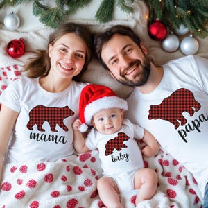 Bear Family Christmas Shirts, Family Bear Shirt, Buffalo Plaid Christmas Tee, Xmas Matching tee, Mama Bear shirt, Matching Christmas Shirts