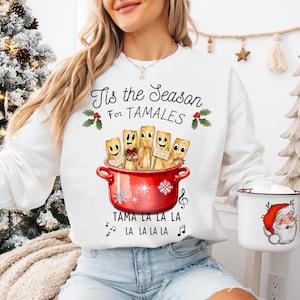 Maglietta natalizia con cibo messicano, maglietta natalizia messicana, felpa natalizia messicana, maglietta natalizia con tamales, maglietta natalizia &quot;È la stagione dei tamales&quot;