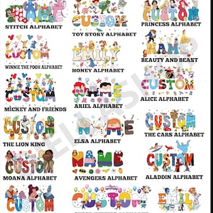 Custom Name Disney T-Shirts, Disney Family Trip Shirt, Walt Disney World Shirt, Disney Family Matching Tee, Disney characters alphabet image 6