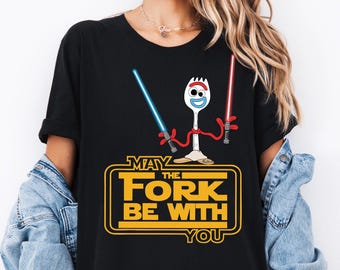 Disney Forky May The Fork Be With You Star Wars Shirt, Galaxy's Edge Shirt, Toy Story Forky Shirt, Star Wars Shirt, Lightsaber Matching Tee