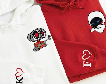 Geborduurde muur E en Eve Valentijnsdag paar sweatshirt, liefde borduurtrui, bijpassende Valentijnsdag, gepersonaliseerde hoodie paar