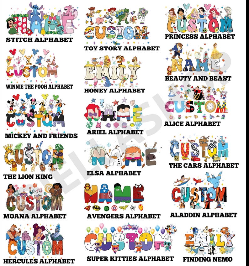 Sudadera con nombre personalizado de Disney, camiseta para viaje familiar a Disneyland, camiseta de Walt Disney World, camiseta a juego de Disneyland, alfabeto de personajes de Disney imagen 7