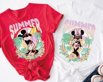 Chemise d'été Mickey et Minnie, tee-shirt de planche de surf Mickey, chemise des Fêtes Disney, chemise Minnie Beach, chemise Summer Vibes, T-shirt couple Disney