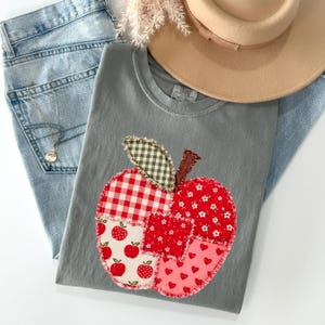 Comfort Colors® Faux Patchwork Apple Teacher T-shirt, Back To School Teacher Appreciation Tee, Teacher Gift, First Day School Teacher Shirt