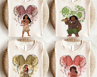 Disney Princess Moana Characters T-Shirt, Watercolor Moana Shirt, Disneyland Minnie Mickey Head Tees, Disneyland Family Trip Sweatshirts