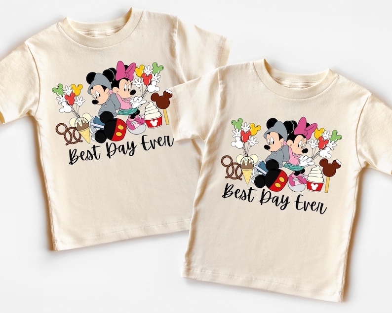 two t - shirts with mickey and minnie mouses on them