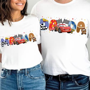 a man and a woman wearing matching shirts