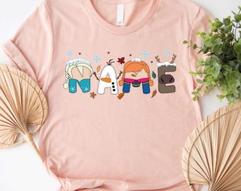 Maglietta personalizzata con nome dei personaggi Disney Frozen, maglietta personalizzata con Elsa e Anna Disney Trip, maglietta per festa di compleanno, maglietta Disneyland Olaf