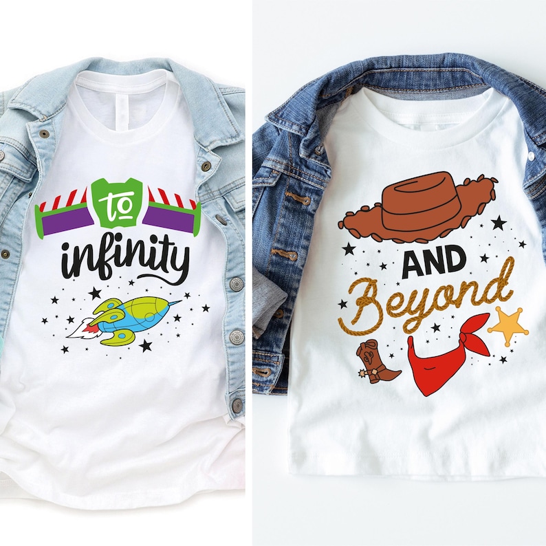 a pair of t - shirts with a denim jacket on top of it