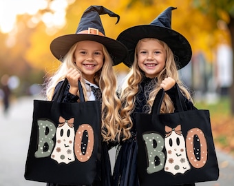 Boo Ghost Halloween Tote Bag, Cute Ghost Candy Bag, Trick or Treat Halloween Gift Bag, Halloween Canvas Bag, Spooky Season Shopping Bag